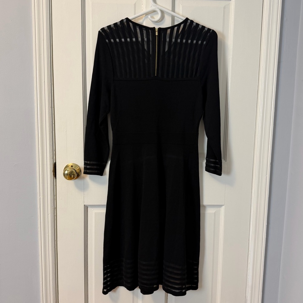 Calvin Klein Black Illusion-Stripe Fit & Flare Knit Dress, Size M - Picture 2 of 7
